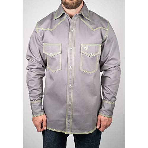 Western Welder Outfitting - Welding Shirt Western Style | Light Weight Tripled-Stitched Welding Shirts, Relaxed Fit (L, Gray/Green)