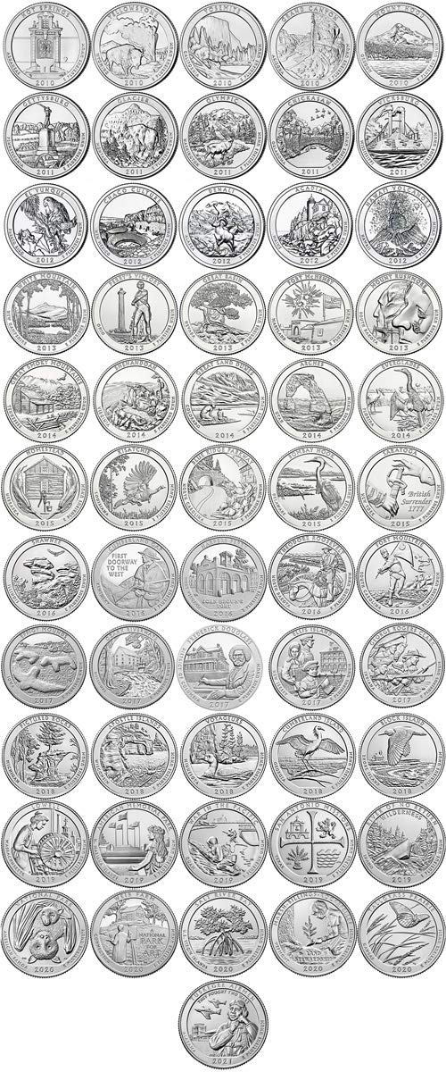 2010 P, D 2010-2021 BU National Parks Quarters - 112 coin Set Uncirculated