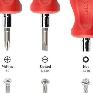 TEKTON 3-in-1 Stubby Phillips/Slotted Driver (#2 x 1/4 in., Red) | DMT17002