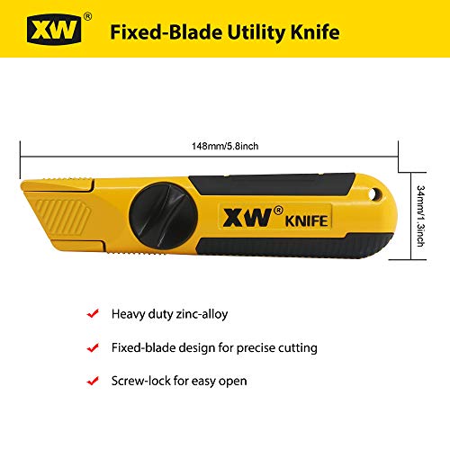 XW Fixed-Blade Utility Knife, Non-Retractable Heavy Duty Drywall Cutter, Extra 10 Blades Included,2-Pack