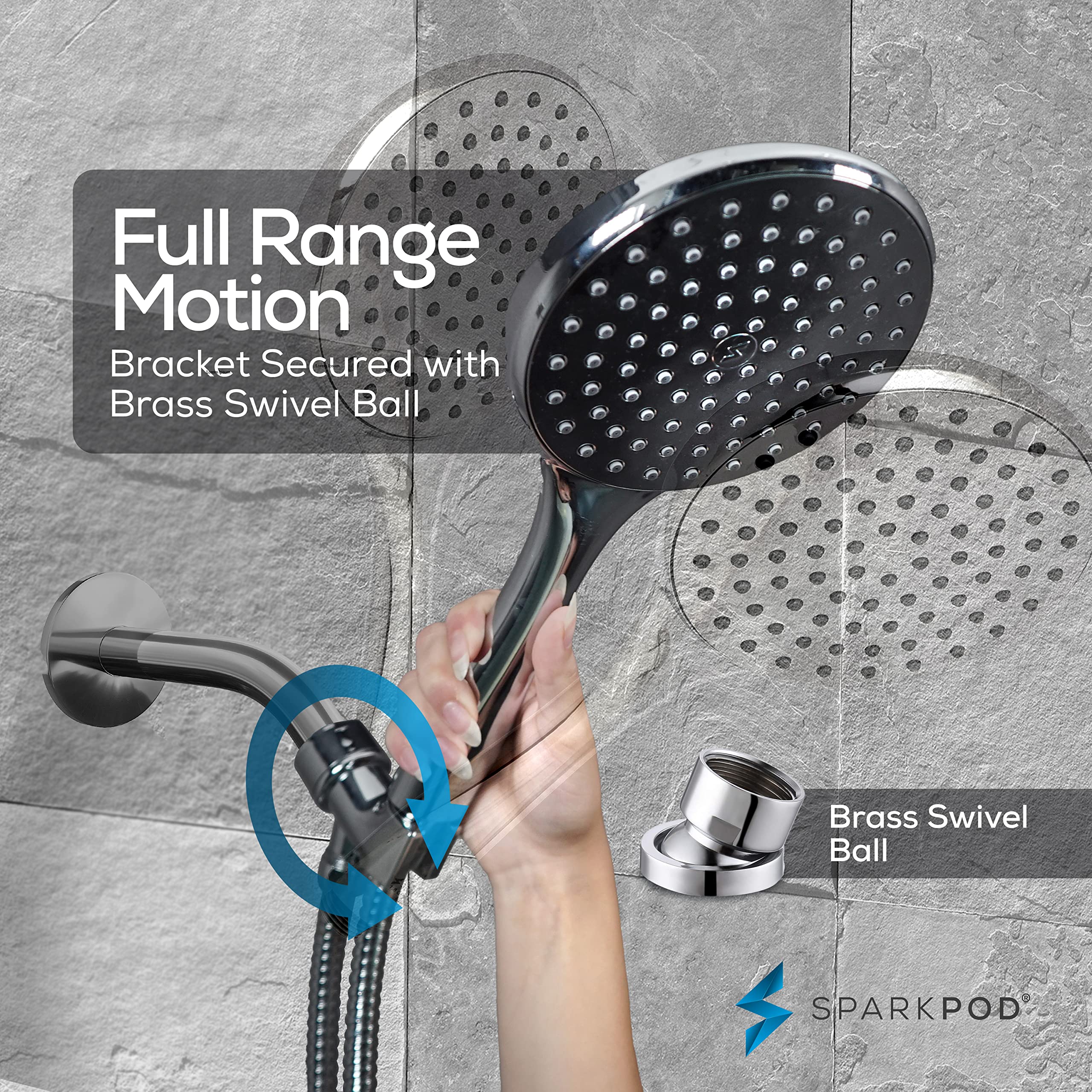 SparkPod Luxury Rainfall Shower Head - Huge 6-Inch Head, Extra Long 6ft Hose & Adjustable Bracket - 1-Min Installation (Luxury Polished Chrome)