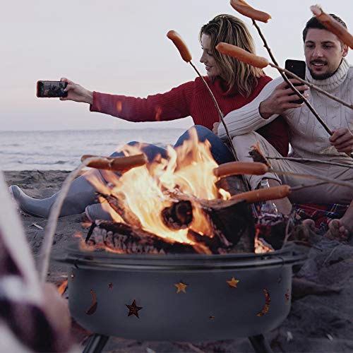 Wostore 36 inch Star&Moon Outdoor Fire Pit Bronze Cauldron Camping Bonfire Patio Backyard Fireplace with Spark Screen and Poker Wood Burning Firebowl Marshmallow Roasting Campfire Black