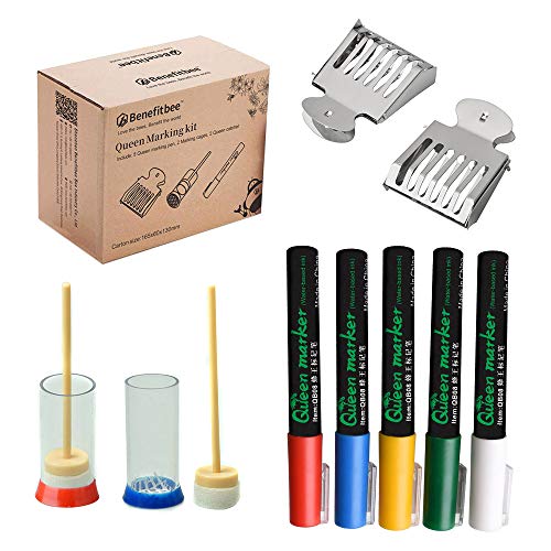 benefitbee Queen Bee Marking Kit Queen Bee Markers 5 Queen Marker Pens 2 Queen bee Marking Bottles 2 Queen Cages for Beekeeping Supplies