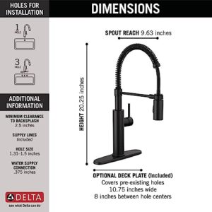 Delta Faucet Antoni Black Kitchen with Pull Down Sprayer, Commercial Style Sink Faucet, Faucets for Sinks, Single-Handle, Magnetic Docking Spray Head, Matte 18803-BL-DST
