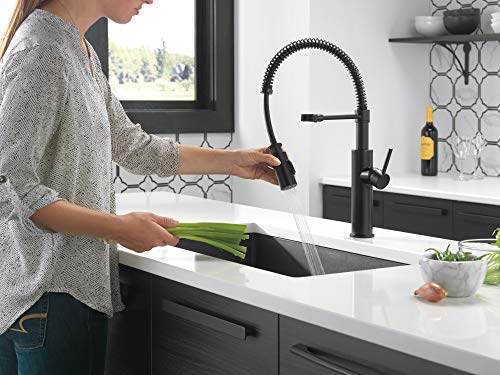 Delta Faucet Antoni Black Kitchen with Pull Down Sprayer, Commercial Style Sink Faucet, Faucets for Sinks, Single-Handle, Magnetic Docking Spray Head, Matte 18803-BL-DST