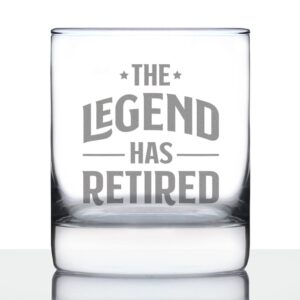 the legend has retired - whiskey rocks glass - funny retirement gifts for boss or coworkers - 10.25 oz