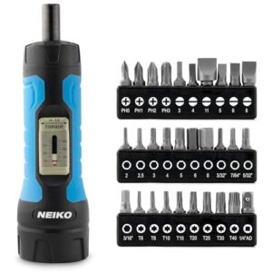 neiko 10574a 1/4” drive torque wrench screwdriver set, 30 pieces of s2 steel philips, hex, slotted, and torx bits, 10 to 60 inch-pounds torque adjustment range, firearms accurizing and gunsmithing