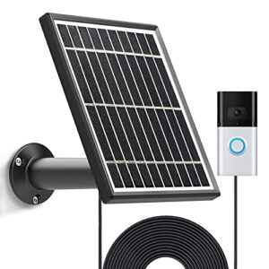 solar panel compatible with video doorbell 1/newest generation(2020 release-1080p), waterproof charge continuously,5 v/ 3.5 w (max) output, includes secure wall mount,5.0m/16 ft power cable