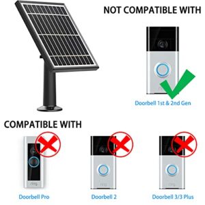 Solar Panel Compatible with Video Doorbell 1/newest generation(2020 Release-1080p), Waterproof Charge Continuously,5 V/ 3.5 W (Max) Output, Includes Secure Wall Mount,5.0M/16 ft Power Cable