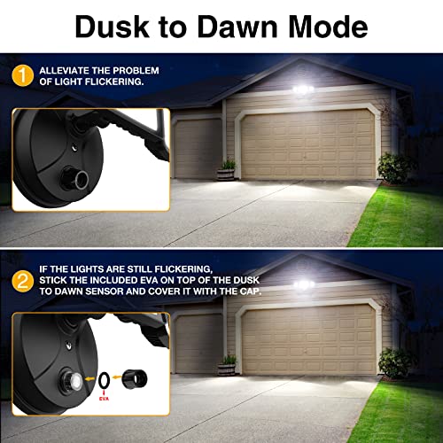 Onforu 55W Security Lights Dusk to Dawn, 5500LM Bright LED Flood Light with Photocell, 3 Adjustable Heads Exterior Floodlight, IP65 Waterproof 6500K Daylight White Outdoor Light for Garage Yard Patio