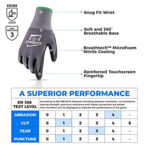 OriStout Work Gloves for Men Women, MicroFoam Nitrile Coated Gloves with Grip, Super Breathable Mechanic Gloves for Construction,Warehouse, DIY (X-Small, 4 Pairs)