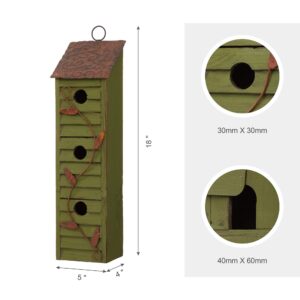 Glitzhome JK97321 3-Tier Hanging Bird House Wooden Window Shutters Birdhouse 18 Inch Tall, Green