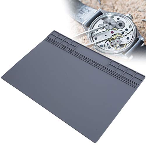 zjchao 9.8 x 13.8 Inch Electronics Repair Work Mat, Non-Slip Rubber Watch Repair Table Pad Watchmaker Maintenance Accessory for Watch Phone Laptop Electronic Repairs Gray