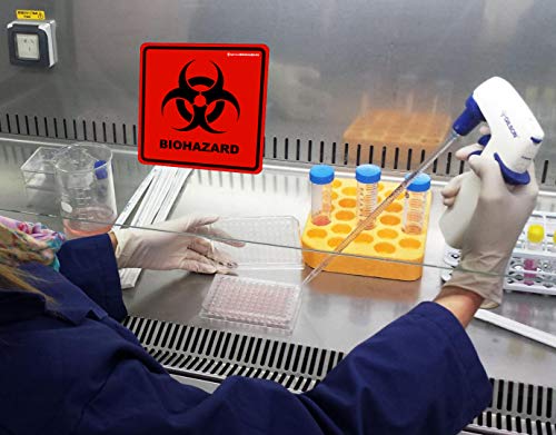 Biohazard Stickers- 5.5" x 5.5" Biohazard Labels (Pack of 10) - UV Coated Label- Biohazard Warning Sign for Labs, Hospitals and Industrial Use Universal Biohazard Symbol by Ignixia