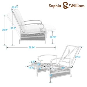 Sophia & William Outdoor Recliner Chairs Set of 2 Adjustable Patio Reclining Lounge Chair with Removable Cushion Support 300lbs, Navy