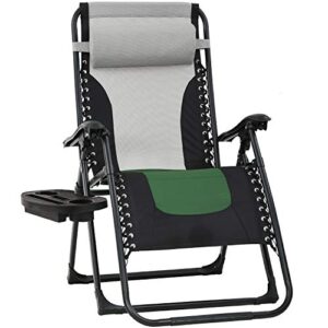 fdw oversized padded zero gravity chair lounge chair outdoor patio recliner with cup holder adjustable headrest for patio pool deck camping support 380lbs (1, green)