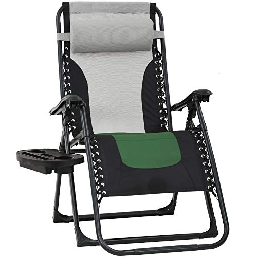 FDW Oversized Padded Zero Gravity Chair Lounge Chair Outdoor Patio Recliner with Cup Holder Adjustable Headrest for Patio Pool Deck Camping Support 380lbs (1, Green)