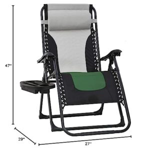 FDW Oversized Padded Zero Gravity Chair Lounge Chair Outdoor Patio Recliner with Cup Holder Adjustable Headrest for Patio Pool Deck Camping Support 380lbs (1, Green)