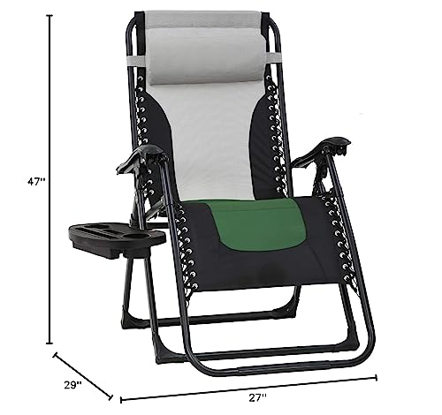 FDW Oversized Padded Zero Gravity Chair Lounge Chair Outdoor Patio Recliner with Cup Holder Adjustable Headrest for Patio Pool Deck Camping Support 380lbs (1, Green)