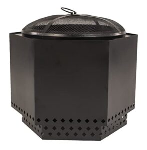 dragonfire smokeless firepit, accessories included: spark screen, base stand, and weatherproof cover. wood pellet/log burning large outdoor fire pit. matte black finish, 23.5 inch backyard patio size.