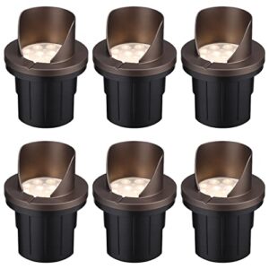 leonlite 6w well lights landscape led in ground outdoor, shielded top, low voltage 12-24v ac/dc, ip67 waterproof aluminum in-grade up lighting for trees, cri 90 3000k, oil rubbed bronze, pack of 6
