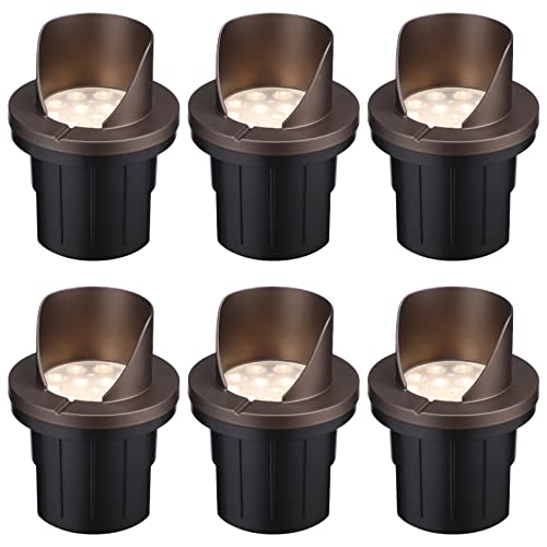 LEONLITE 6W Well Lights Landscape LED In Ground Outdoor, Shielded Top, Low Voltage 12-24V AC/DC, IP67 Waterproof Aluminum in-Grade Up Lighting for Trees, CRI 90 3000K, Oil Rubbed Bronze, Pack of 6