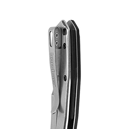 Kershaw Bracket Pocketknife, 3.4" 8Cr13MoV Stainless Steel Cleaver Blade, Assisted One-Handed Flipper Opening, Folding EDC, Frame Lock,Black