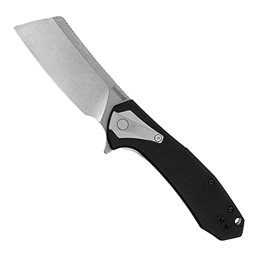 Kershaw Bracket Pocketknife, 3.4" 8Cr13MoV Stainless Steel Cleaver Blade, Assisted One-Handed Flipper Opening, Folding EDC, Frame Lock,Black