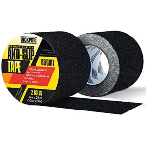 lockport grip tape 2-pack – heavy duty anti slip tape with 80 grit traction – 4 in x 50 ft of waterproof, oil & uv-resistant, grip tape for stairs, treads, & ramps – non slip tape
