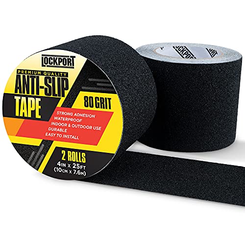 Lockport Grip Tape 2-Pack – Heavy Duty Anti Slip Tape with 80 Grit Traction – 4 in x 50 ft of Waterproof, Oil & UV-Resistant, Grip Tape for Stairs, Treads, & Ramps – Non Slip Tape