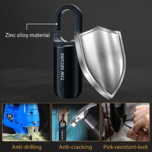 Fingerprint Padlock, Mini Black Padlock Fingerprint Lock, Long Standby Time USB Charge Keyless Padlock for Gym School Locker, House Door, Travel Luggage, Backpack