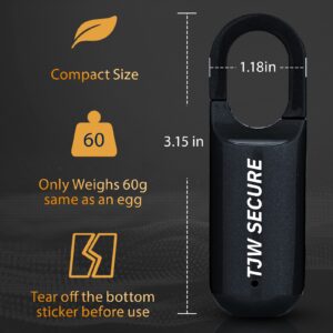 Fingerprint Padlock, Mini Black Padlock Fingerprint Lock, Long Standby Time USB Charge Keyless Padlock for Gym School Locker, House Door, Travel Luggage, Backpack