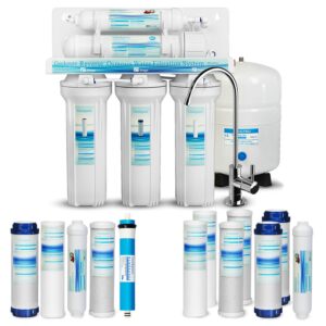 geekpure 5-stage reverse osmosis ro drinking water filter system with extra 7 filters-75 gpd