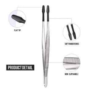 Rubber Tipped Tweezers PVC Rubber Coated Soft Non Marring Flat Tip Lab Industrial Hobby Craft Tweezers Tools Jewelry Coin Stamp Tweezer Tongs (Black,2 Pieces)