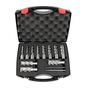 wichemi annular cutter set 3/4 inch weldon shank 2 cutting depth and cutting diameter from 7/16 to 1-1/16 for magnetic drill press hss standard kit two flat with 2 pilot pins