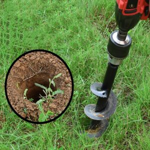 Jayzod 4"x12" Solid Auger Drill Bit for Planting，Garden Auger Spiral Drill Bit,Bulb & Bedding Plant Augers,Plants Drill bit for 3/8” Hex Drive Drill Light Black