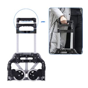 HBFBDRCT Folding Hand Truck, 165lbs Capacity Lightweight Portable Folding Dolly Multi-fuctional Foldable Hand Cart Heavy Duty Utility Cart for Home Shopping Office and Travel Use (Black 2 TPR Wheels)