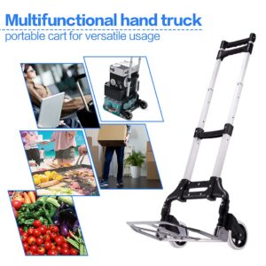 HBFBDRCT Folding Hand Truck, 165lbs Capacity Lightweight Portable Folding Dolly Multi-fuctional Foldable Hand Cart Heavy Duty Utility Cart for Home Shopping Office and Travel Use (Black 2 TPR Wheels)