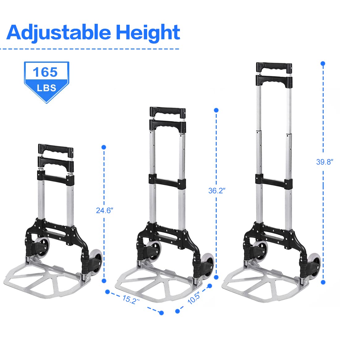 HBFBDRCT Folding Hand Truck, 165lbs Capacity Lightweight Portable Folding Dolly Multi-fuctional Foldable Hand Cart Heavy Duty Utility Cart for Home Shopping Office and Travel Use (Black 2 TPR Wheels)