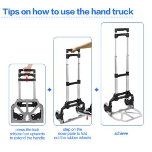 HBFBDRCT Folding Hand Truck, 165lbs Capacity Lightweight Portable Folding Dolly Multi-fuctional Foldable Hand Cart Heavy Duty Utility Cart for Home Shopping Office and Travel Use (Black 2 TPR Wheels)