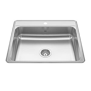 kindred csla2522-8-1cbn creemore 25-in lr x 22-in fb x 8-in dp drop in single bowl 1-hole stainless steel kitchen sink, 25" x 22"