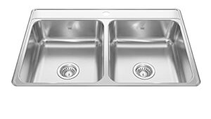 kindred cdla3322-7-1n creemore 33-in lr x 22-in fb x 7-in dp drop in double bowl 1-hole stainless steel kitchen sink, 33" x 22"
