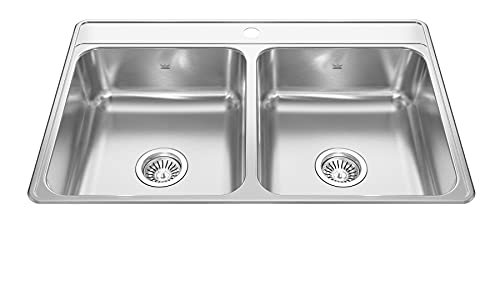 KINDRED CDLA3322-7-1N Creemore 33-in LR x 22-in FB x 7-in DP Drop In Double Bowl 1-Hole Stainless Steel Kitchen Sink, 33" x 22"