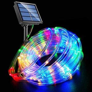 vicsou led rope lights solar powered string lights 40ft 120 leds 8 modes color changing tube indoor outdoor waterproof strip fairy lights for garden patio christmas party camping holiday décor 1 pack