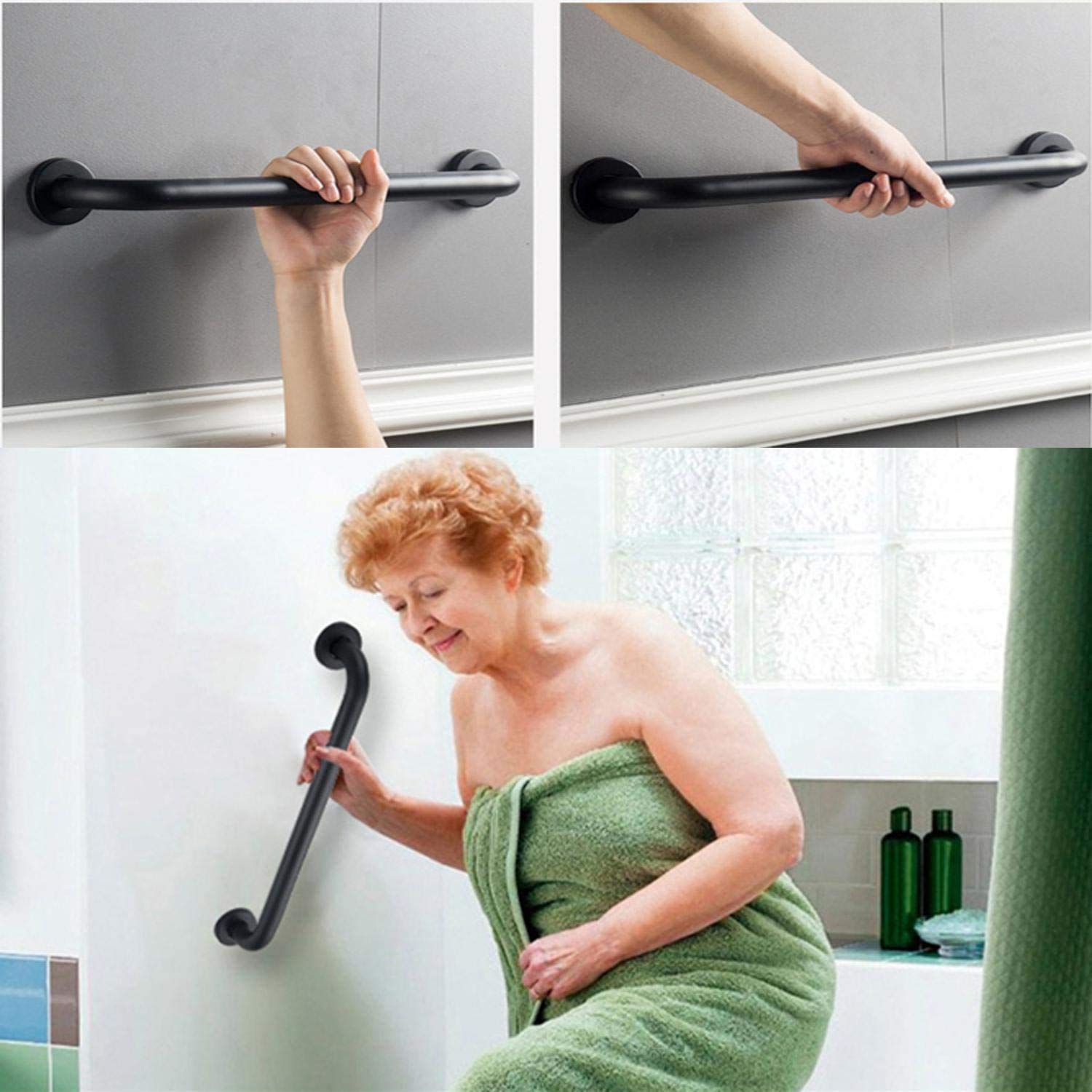 2 Pack 16 Inch Matte Black Shower Grab Bar,ZUEXT Stainless Steel Wall Mount Safety Grab Bar Handle,Bathroom Balance Bar, Safety Hand Rail Support - Handicap, Elderly, Injury, Senior Assist Bath Handle