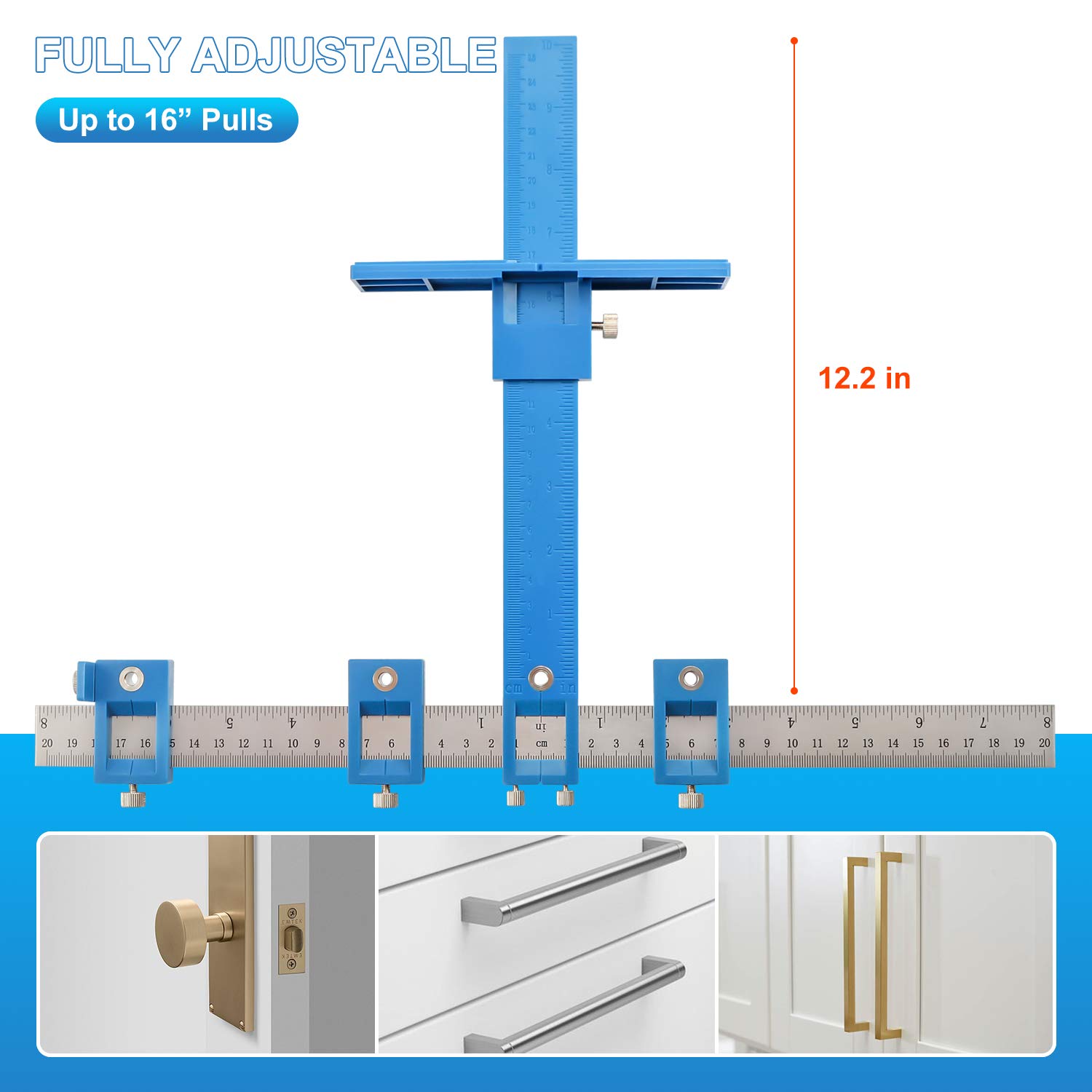 Cabinet Hardware Jig Tool - Adjustable Punch Locator Drill Template Guide, Wood Drilling Dowelling Guide for Installation of Handles Knobs on Doors and Drawer