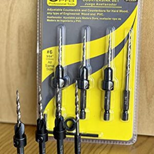 JNB Pro Wood Countersink Drill Bit Set,3 Pc Adjustable Countersink Bit #6(9/64"),All Same Size,1 Extra 9/64" Tapered Drill Bit, 1 Adjust. Collar,1/4" Quick Change Shank,Countersink (#6(9/64))