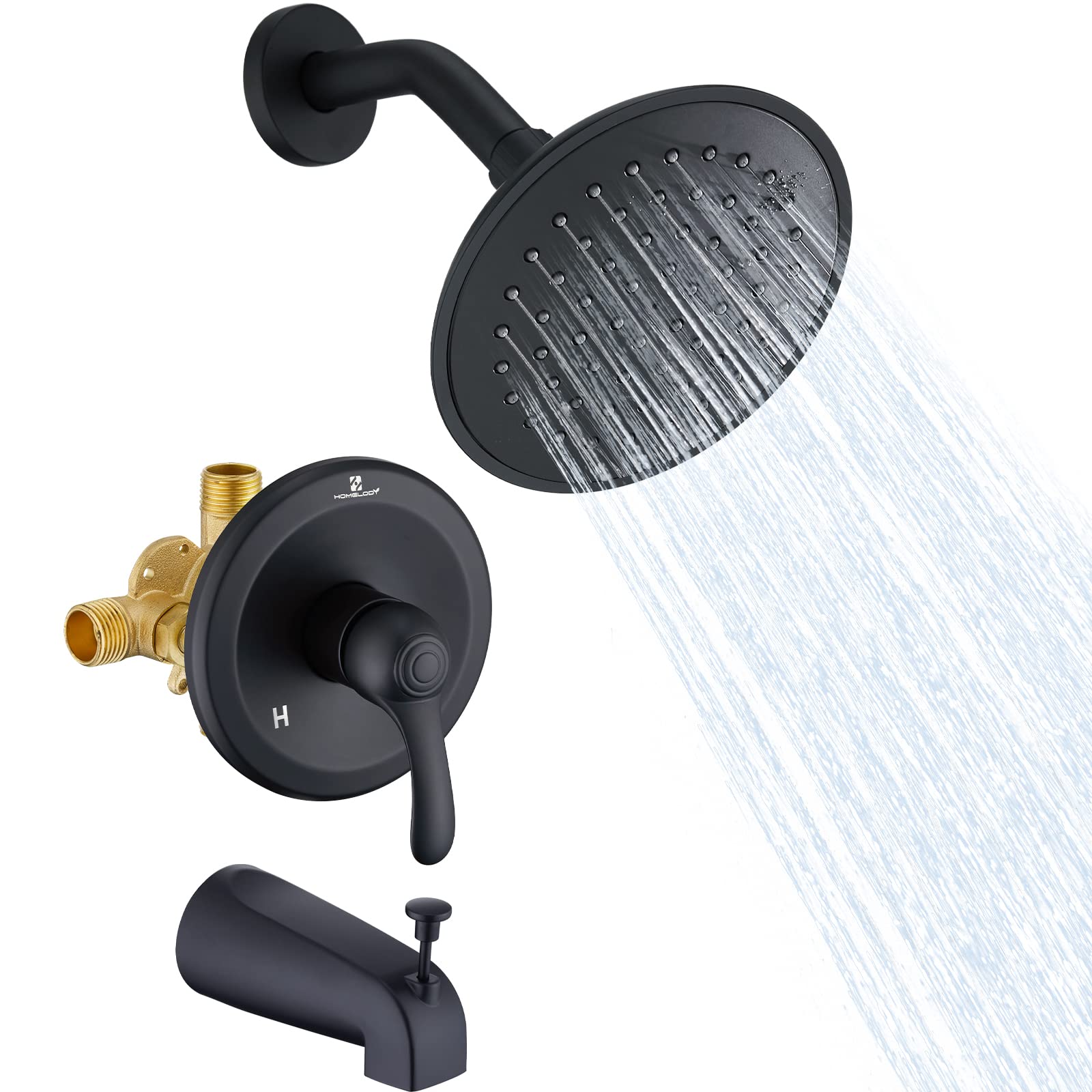 HOMELODY Shower System Black Shower Faucet Set (Valve Included) 6-Inch Shower Faucet & Bathtub Faucet with Diverter, Tub and Shower Faucet Combo, Shower Faucets Sets Complete, Matte Black