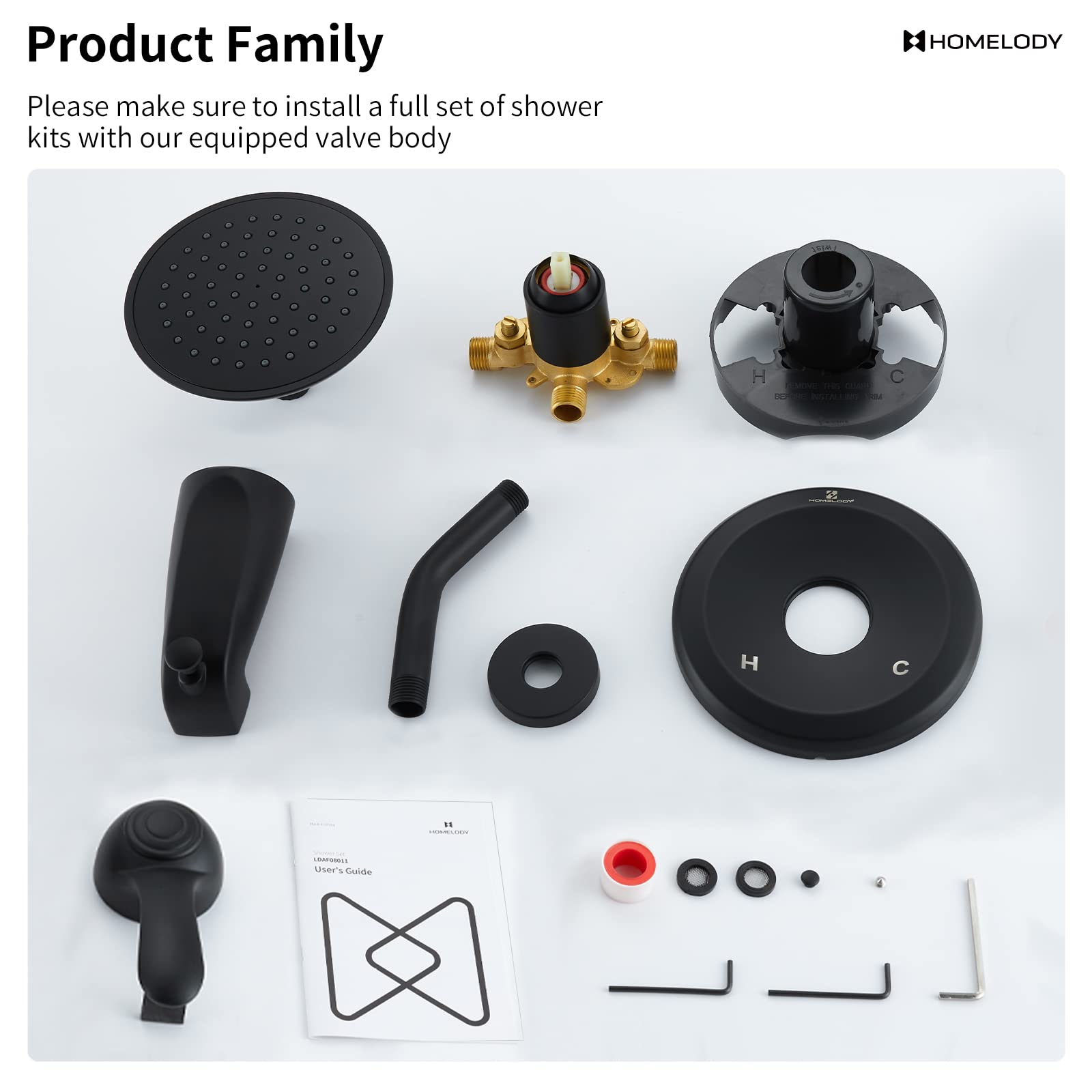 HOMELODY Shower System Black Shower Faucet Set (Valve Included) 6-Inch Shower Faucet & Bathtub Faucet with Diverter, Tub and Shower Faucet Combo, Shower Faucets Sets Complete, Matte Black