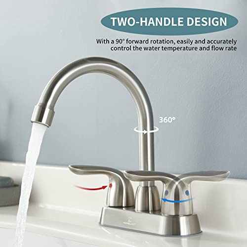 3 Hole, 4-Inch, 2-Handle Bathroom Sink Faucet, Brushed Nickel Bathroom Faucet, Lead-Free Faucet for RV Bathroom Faucet